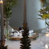 Candelabro Con Diseño De Pino Verde Y Dorado De Metal Grande