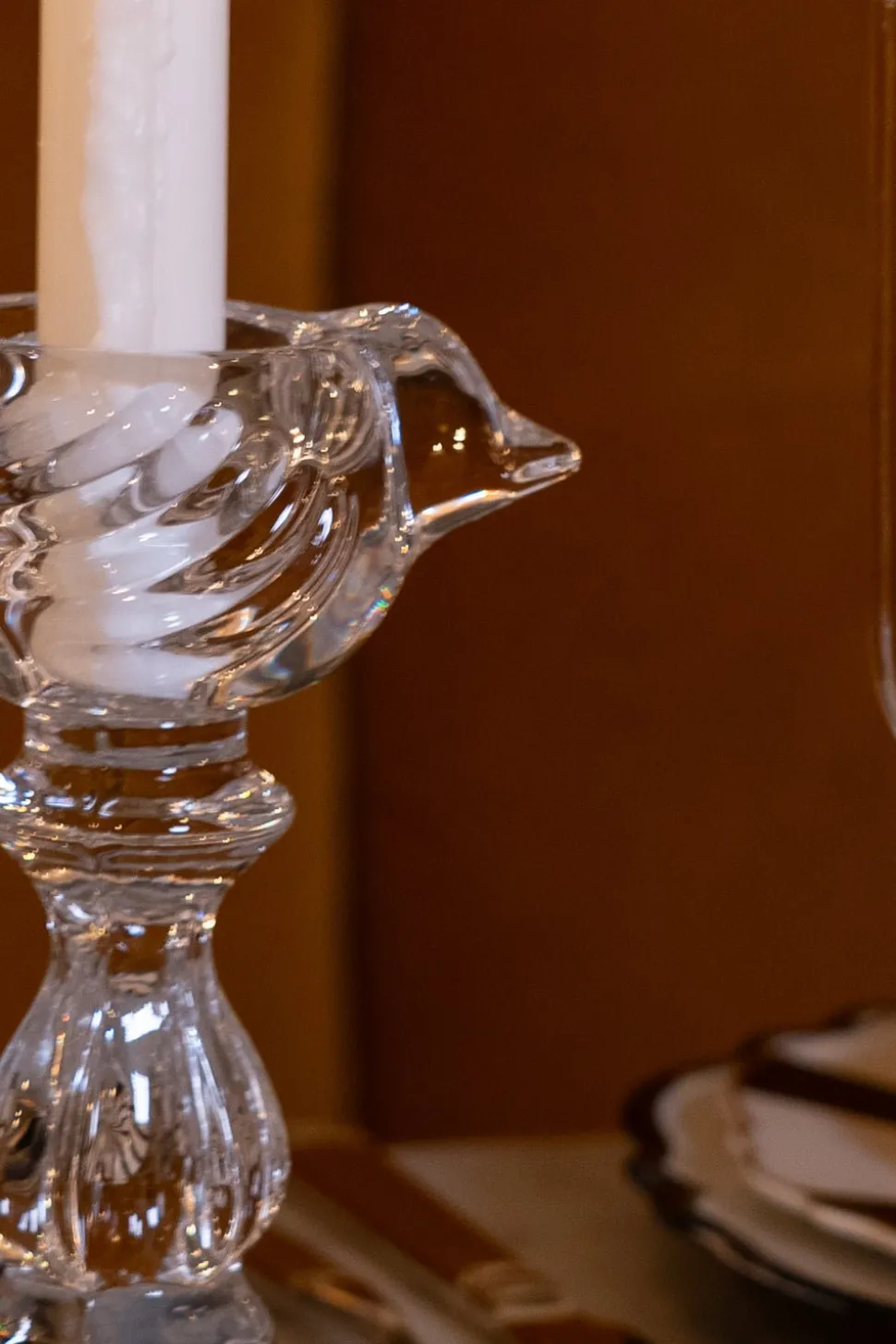 Candelabro De Cristal Con Diseño De Pájaro
