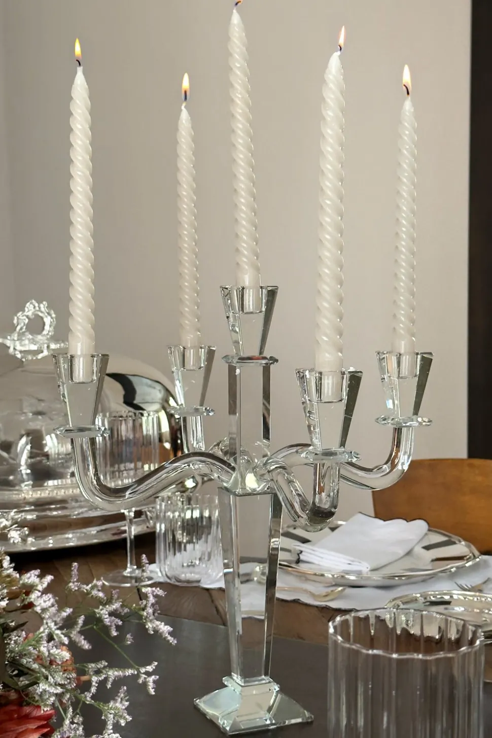 Candelabro De Cristal Con Soportes Para Cinco Velas
