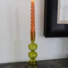 Candelabro De Cristal Verde Con Diseño Ondulado