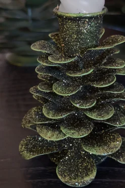 Candelabro De Hierro Con Diseño De Árbol Verde Y Purpurina