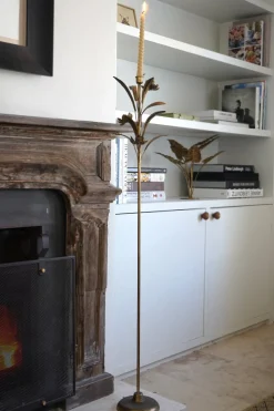 Candelabro De Metal Dorado Con Diseño De Flores Grande