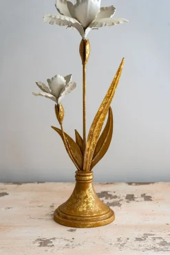 Candelabro Dorado Y Blanco Diseño Flor De Iris