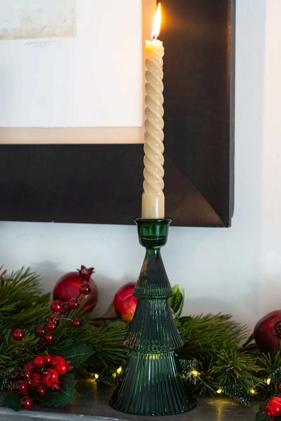 Candelabro Tallado De Cristal Con Diseño De Árbol Verde Grande