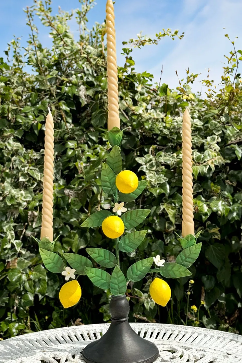 Candelabro Tres Velas De Metal Con Limones