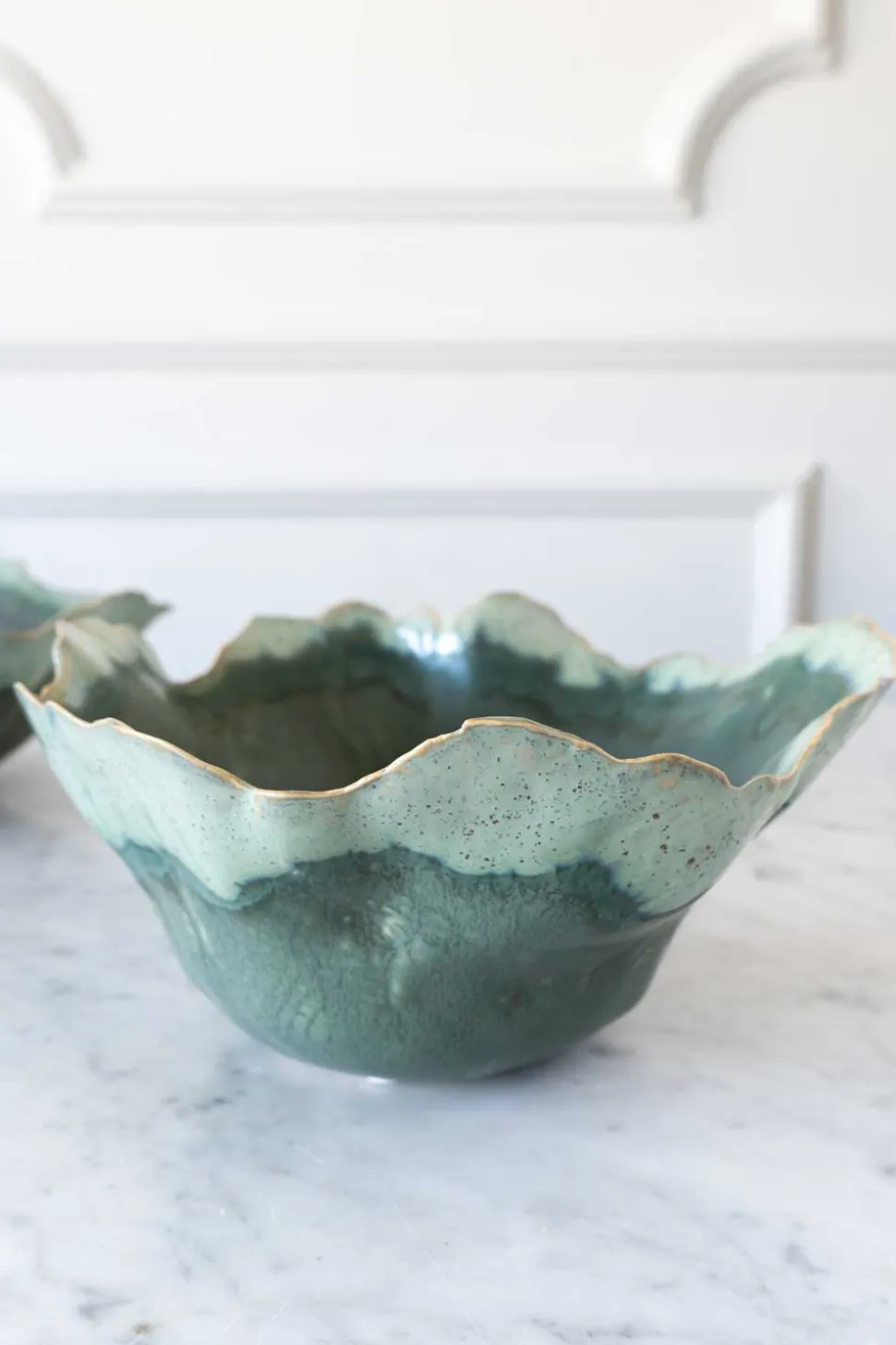 Centro De Mesa Irregular De Porcelana Verde 20 Cm