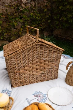 Cesta De Picnic De Ratán Con Asa Y Tapa