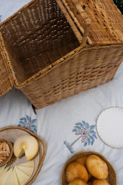 Cesta De Picnic De Ratán Con Asa Y Tapa