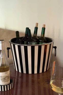Champanera De Resina Con Diseño De Rayas Blancas Y Negras