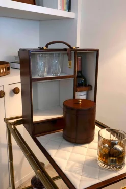 Cofre Mini Bar De Cuero Con Cubitera