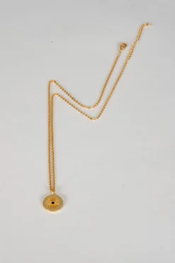 Collar Dorado Con Colgante Redondo Sol Y Circonita Negra