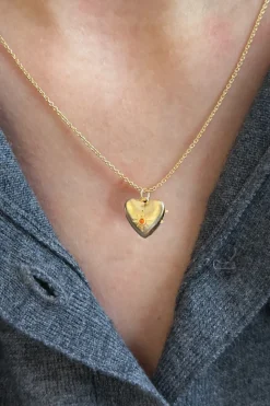 Collar Dorado Con Colgante Diseño Corazón Y Circonita Naranja