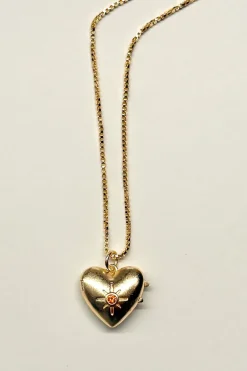 Collar Dorado Con Colgante Diseño Corazón Y Circonita Naranja