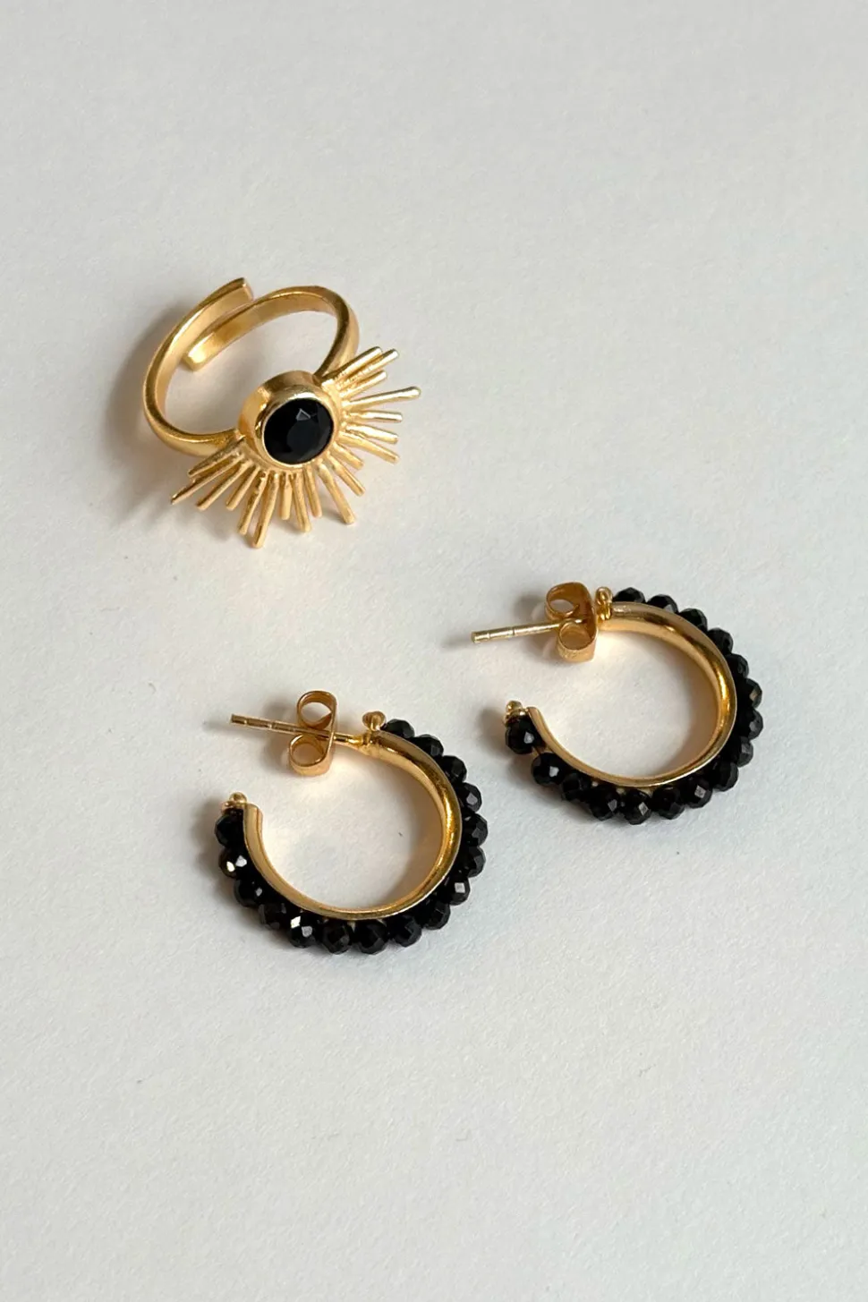 Combinación Anillo & Pendientes Onyx Negras