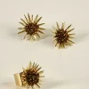 Combinación Anillo & Pendientes Dorados Diseño Girasoles Marrones