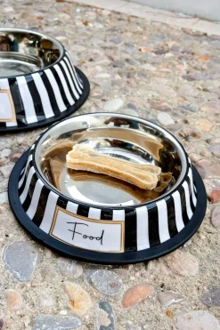 Comedero Para Mascotas Pintado A Mano Blanco Y Negro