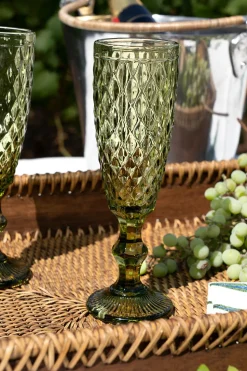 Copa Cristal Champagne Verde Rombos