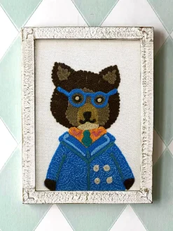 Cuadro Infantil Retrato Oso Con Gafas Bordado