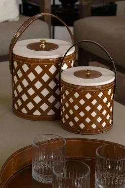 Cubitera Con Diseño Entramado De Cuero Y Tela Pequeña