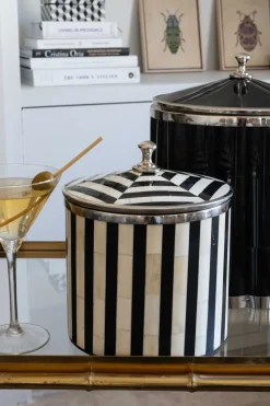 Cubitera De Asta Con Diseño De Rayas Blancas Y Negras