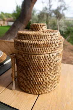 Cubitera De Ratán Con Tapa Doble Altura Y Pinza