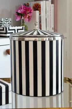 Cubitera De Resina Con Diseño De Rayas Blancas Y Negras Grande