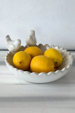 Cuenco Decorativo Blanco Flor Con Pájaros
