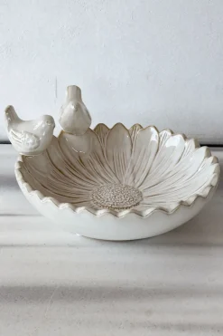 Cuenco Decorativo Blanco Flor Con Pájaros