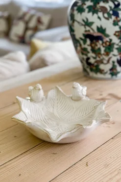 Cuenco Decorativo Blanco Flor Irregular Con Pájaros