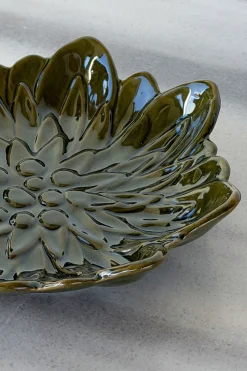 Cuenco Decorativo Verde Flor Con Pájaro Verde