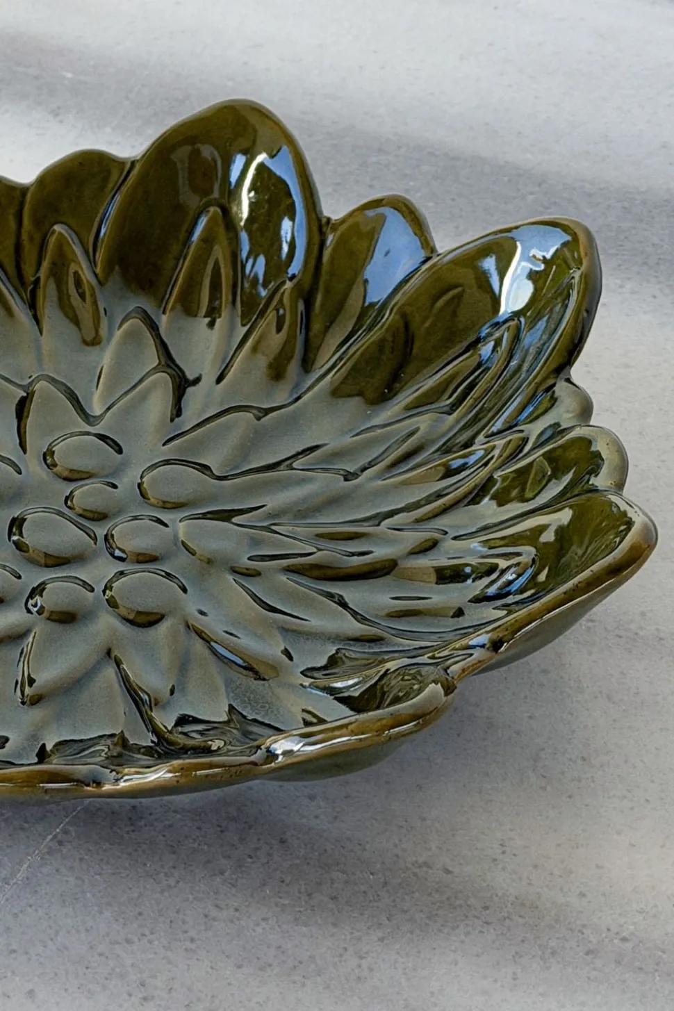 Cuenco Decorativo Verde Flor Con Pájaro Verde