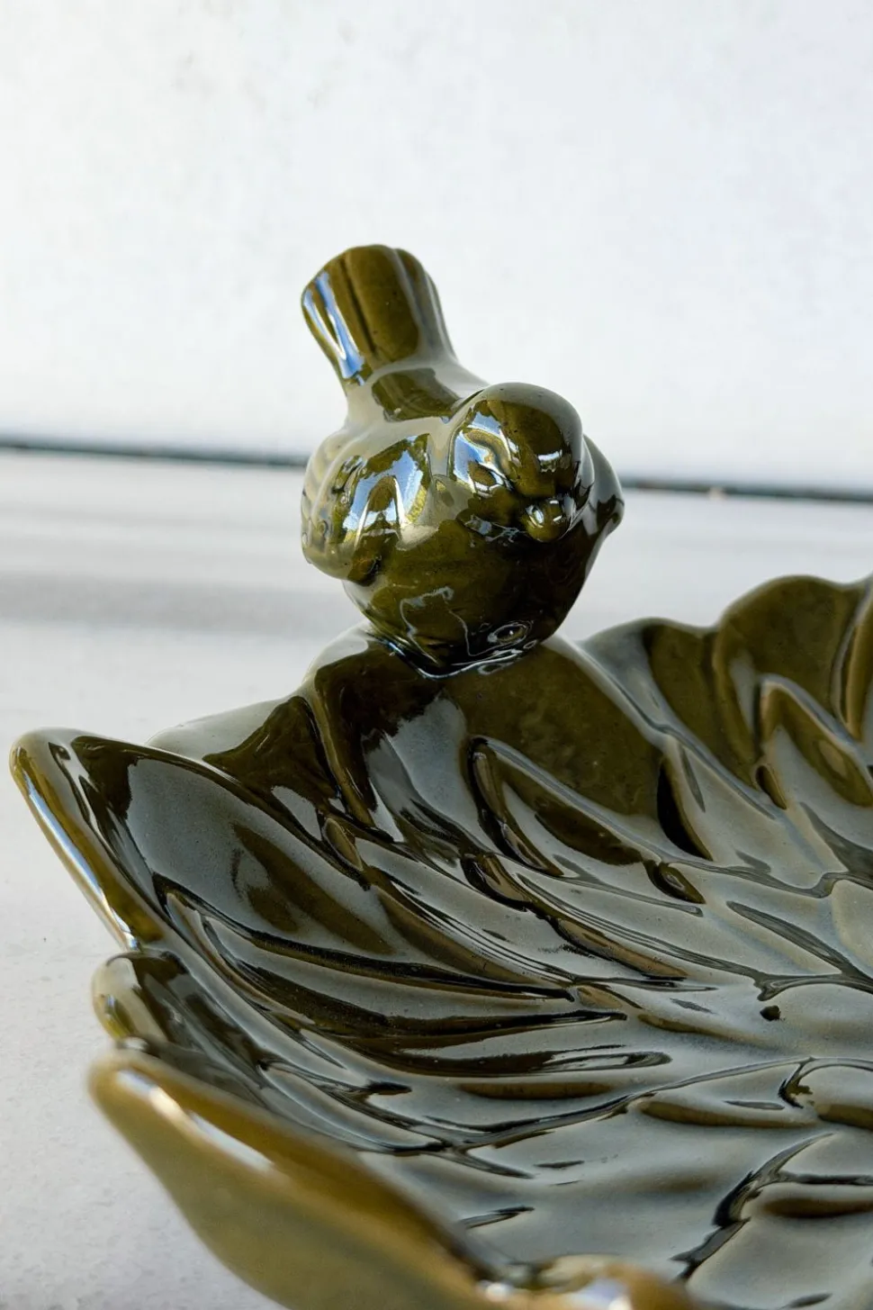 Cuenco Decorativo Verde Flor Con Pájaro Verde