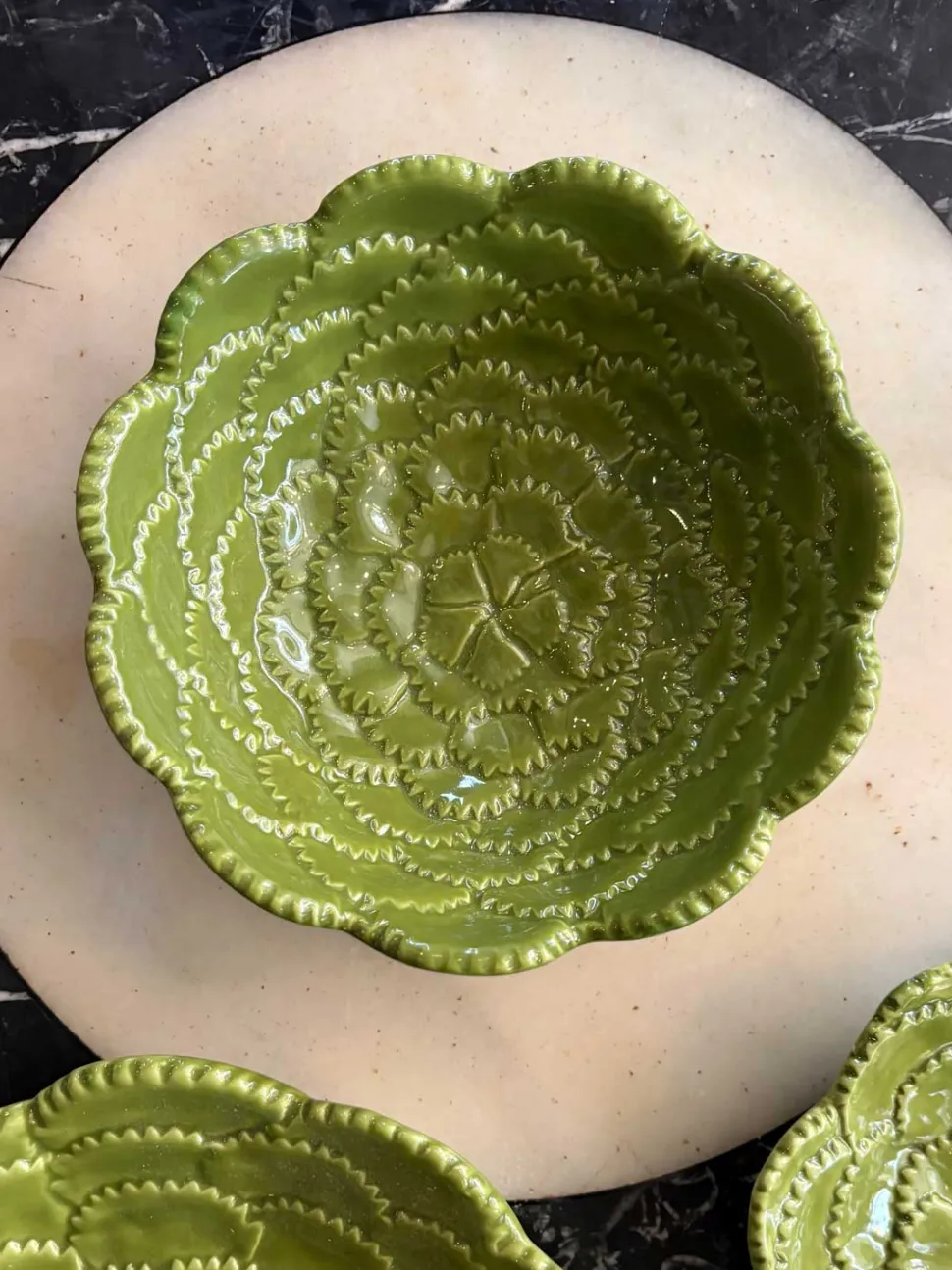 Cuenco Flor Verde En Relieve