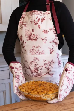 Delantal De Algodón Con Diseño De Ciervos Granate