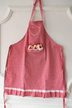 Delantal De Niños Con Diseño De Gallinas & Cuadros Rojos