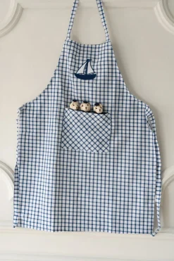 Delantal De Niños Con Diseño De Osos Marineros & Cuadros Azules