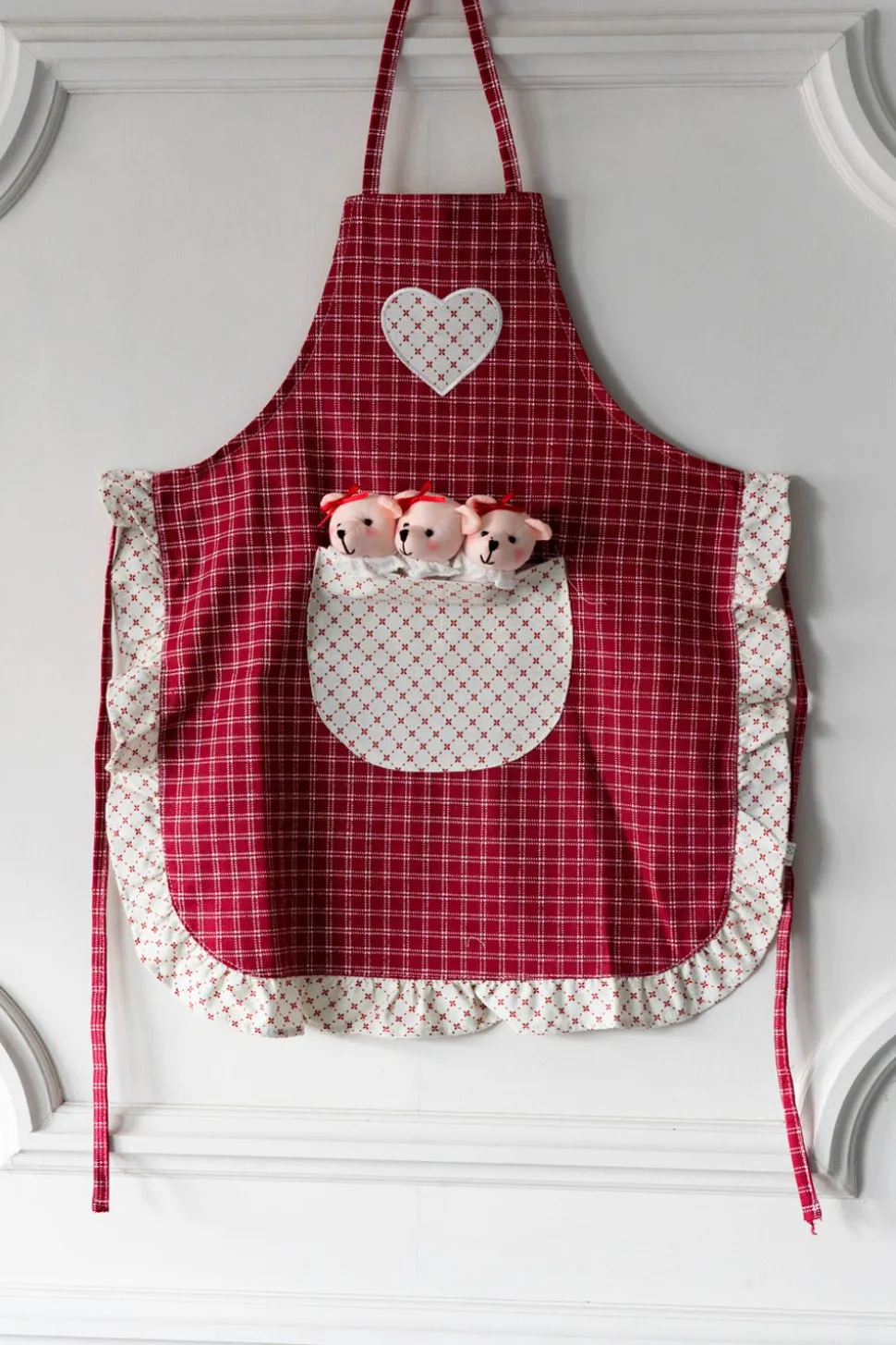 Delantal De Niños Mini Con Diseño De Osos & Cuadros Rojos