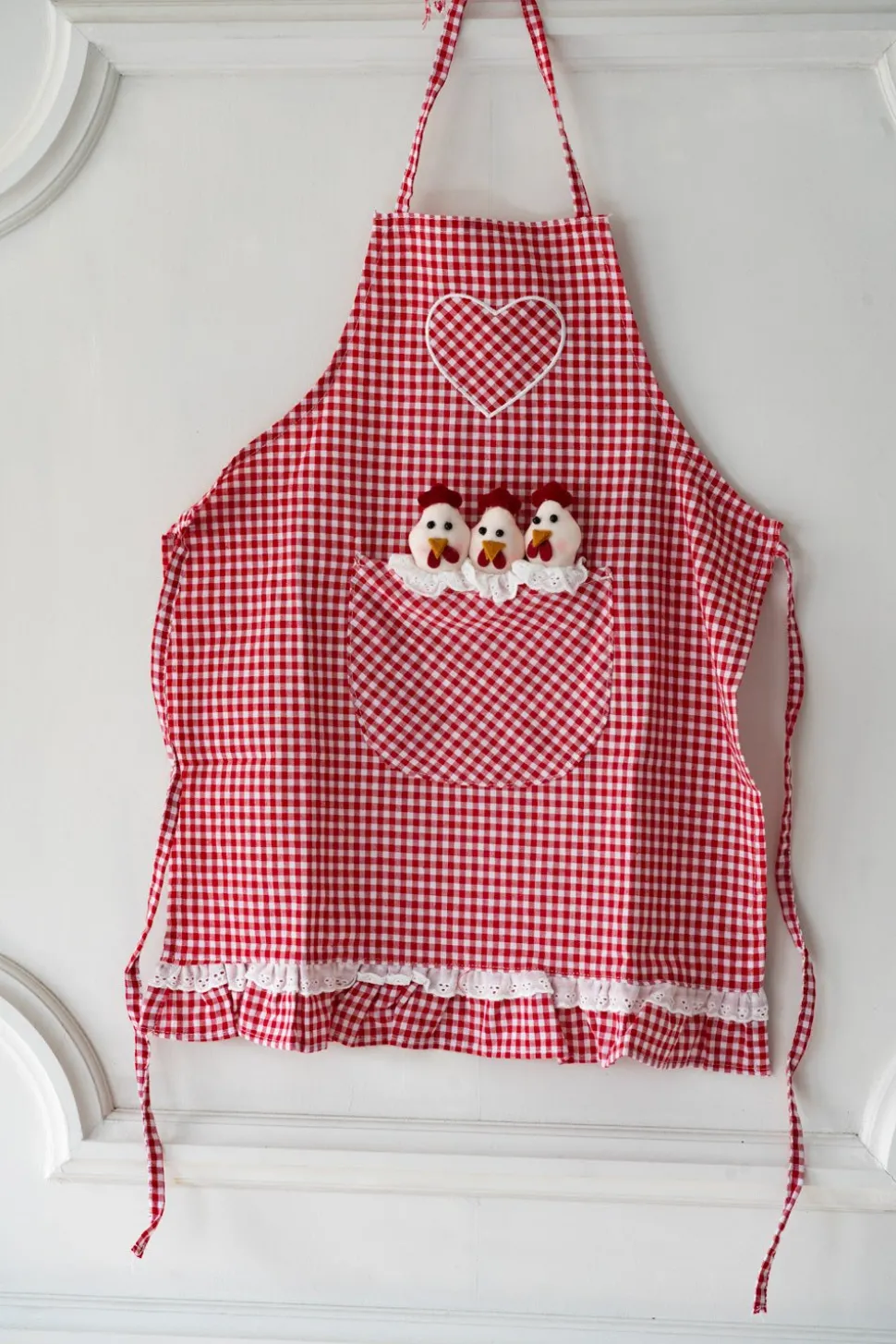 Delantal De Niños Mini Con Diseño De Gallinas & Cuadros Rojos