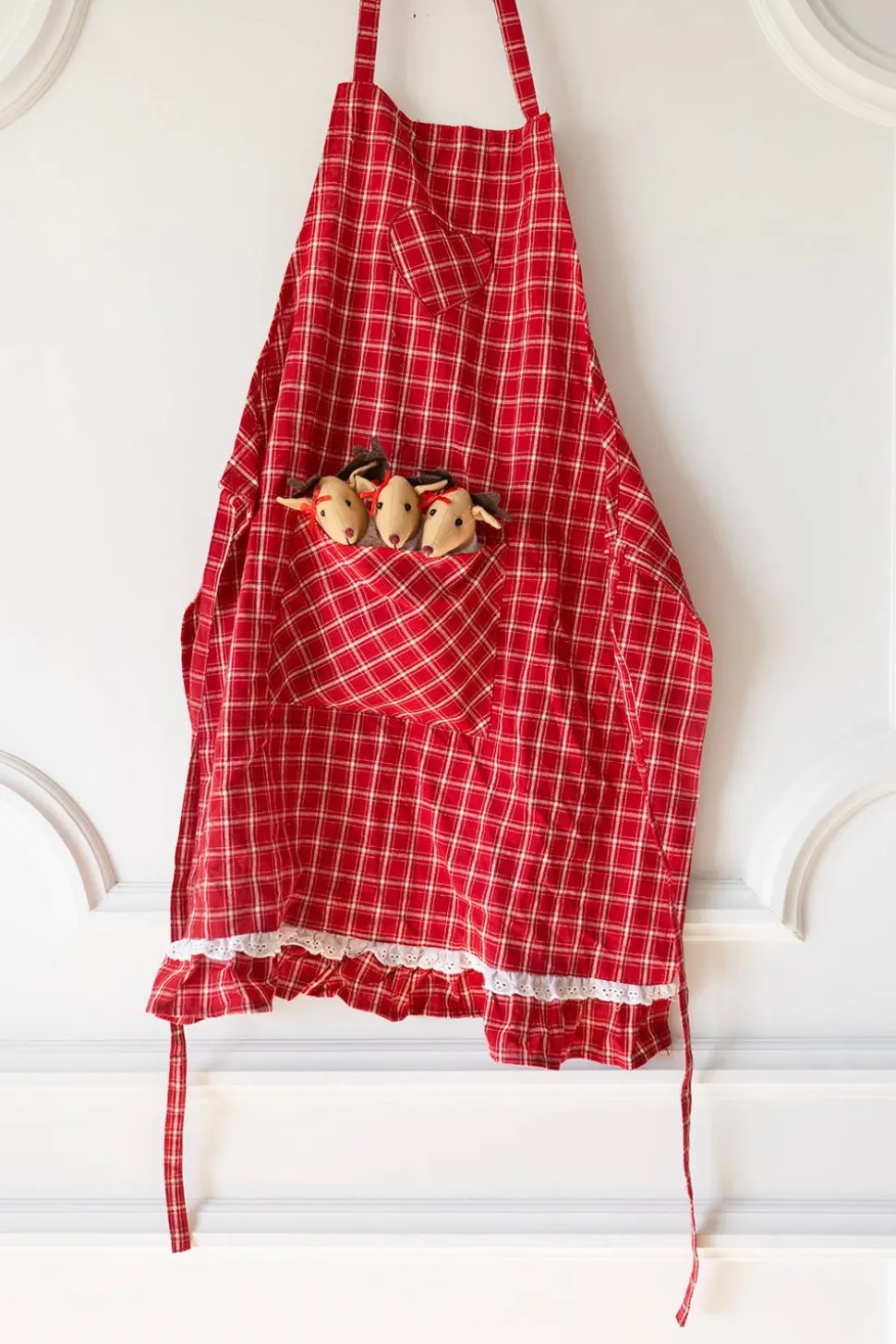 Delantales De Niños Con Diseño De Renos & Cuadros Rojos