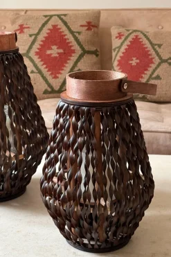 Farolillo Con Diseño Trenzado De Cuero