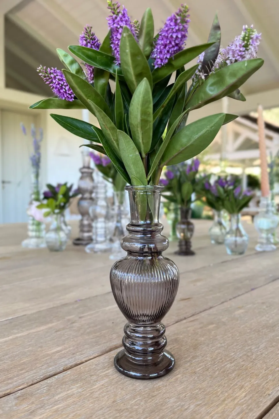 Florero De Cristal Con Diseño Venecia Gris Grande