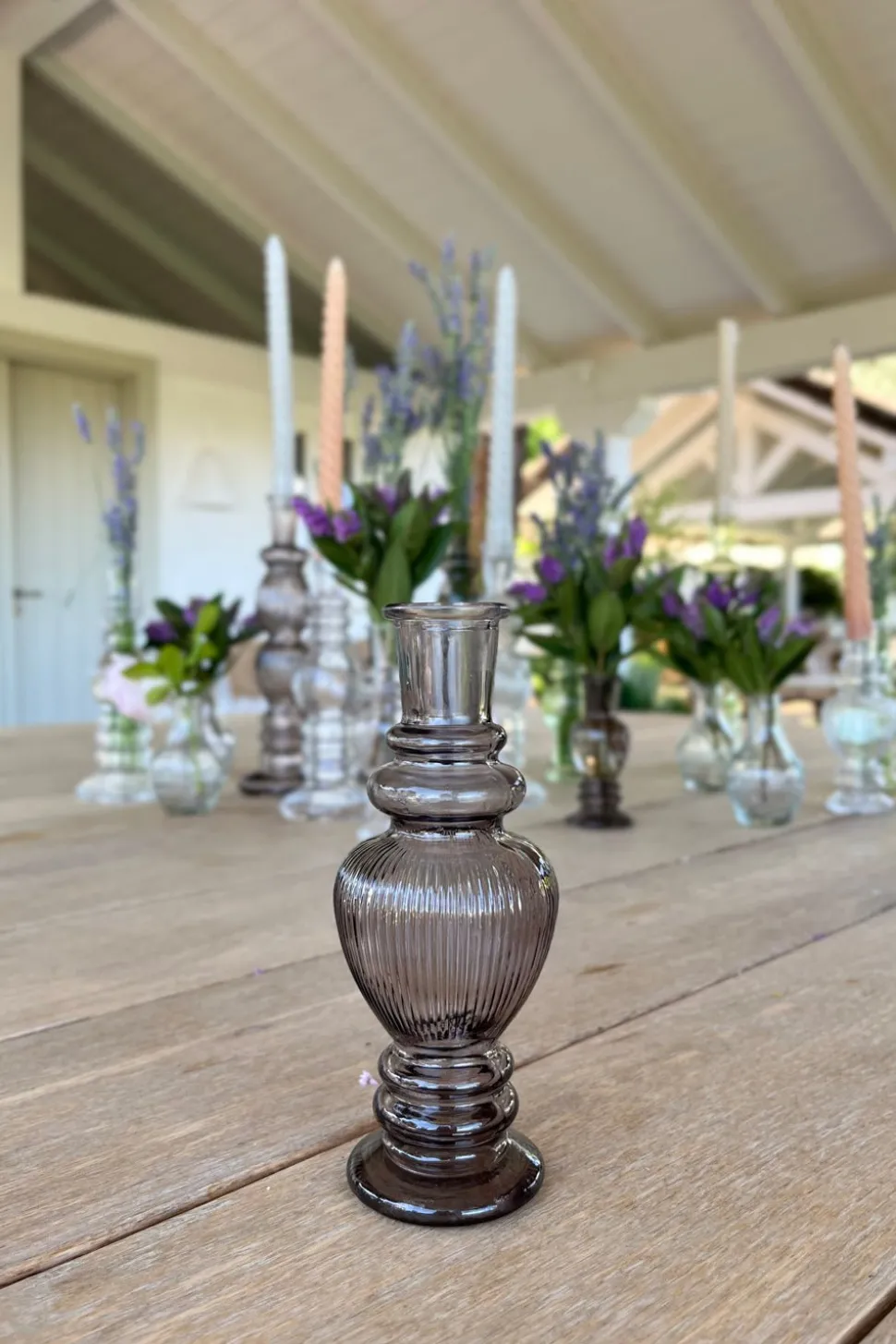 Florero De Cristal Con Diseño Venecia Gris Grande