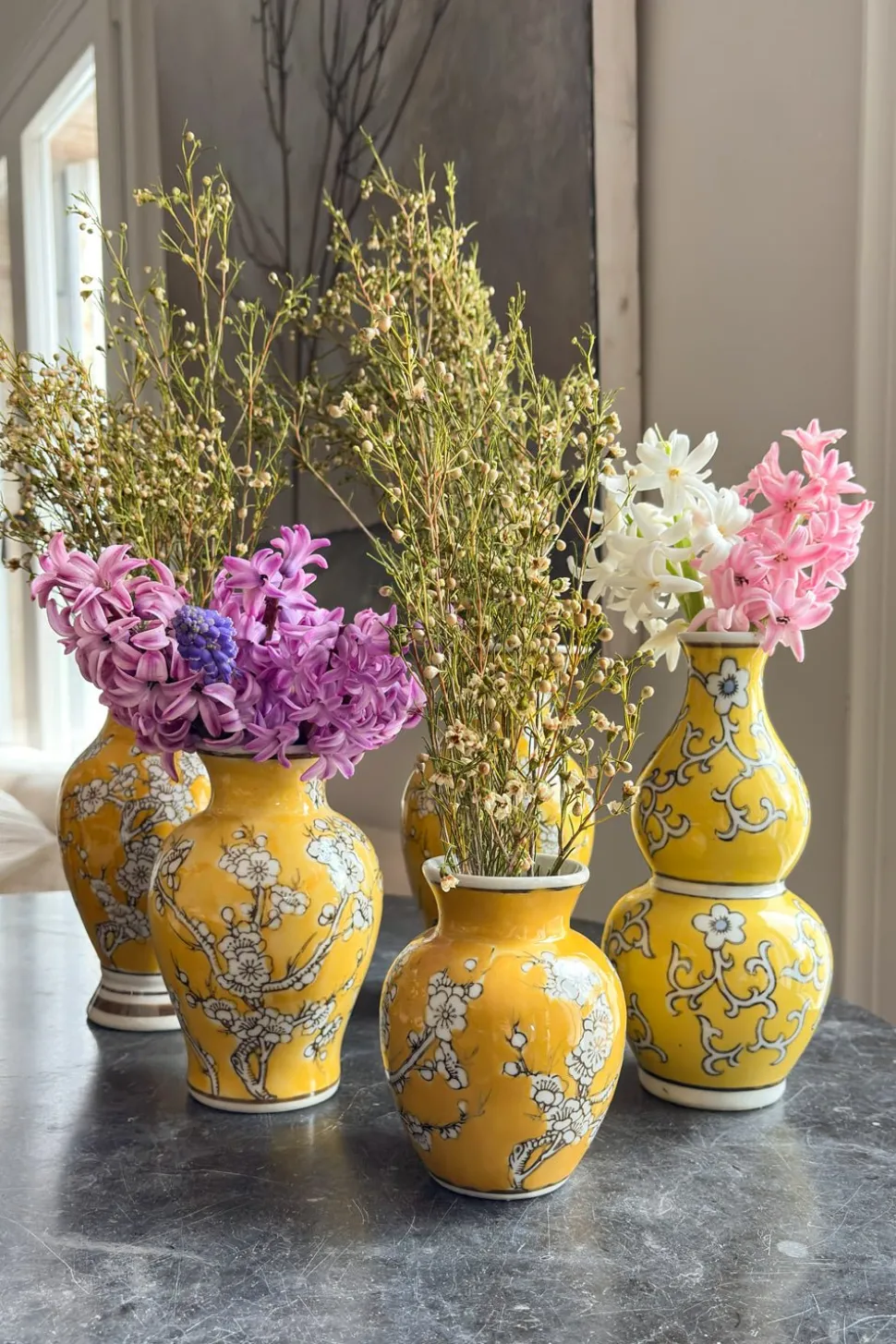 Florero De Porcelana Amarillo Diseño Kiku