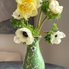 Florero De Porcelana Verde Diseño Peonía
