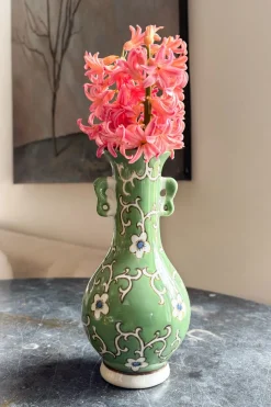 Florero De Porcelana Verde Diseño Tsubaki