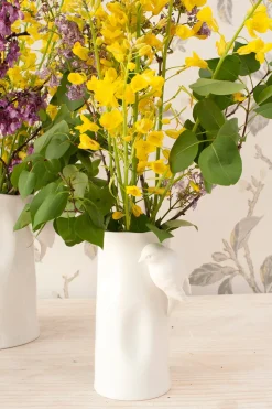Florero Porcelana Blanco Con Pájaros Pequeño