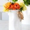 Florero Porcelana Blanco Con Pájaros Dorados Pequeño