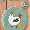 Individual De Fieltro Verde Con Diseño De Gallina