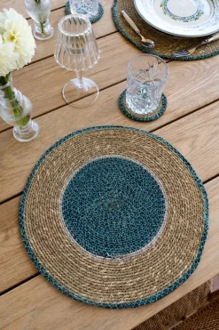 Individual Redondo de Seagrass Beige y Azul