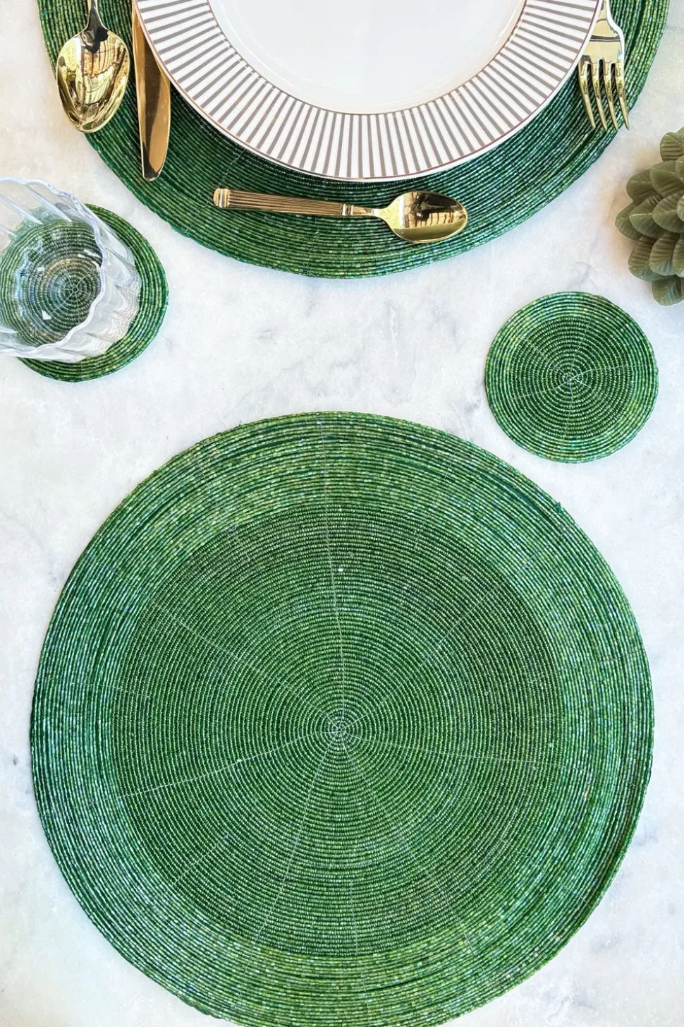Individual Verde Bordado Con Cuentas